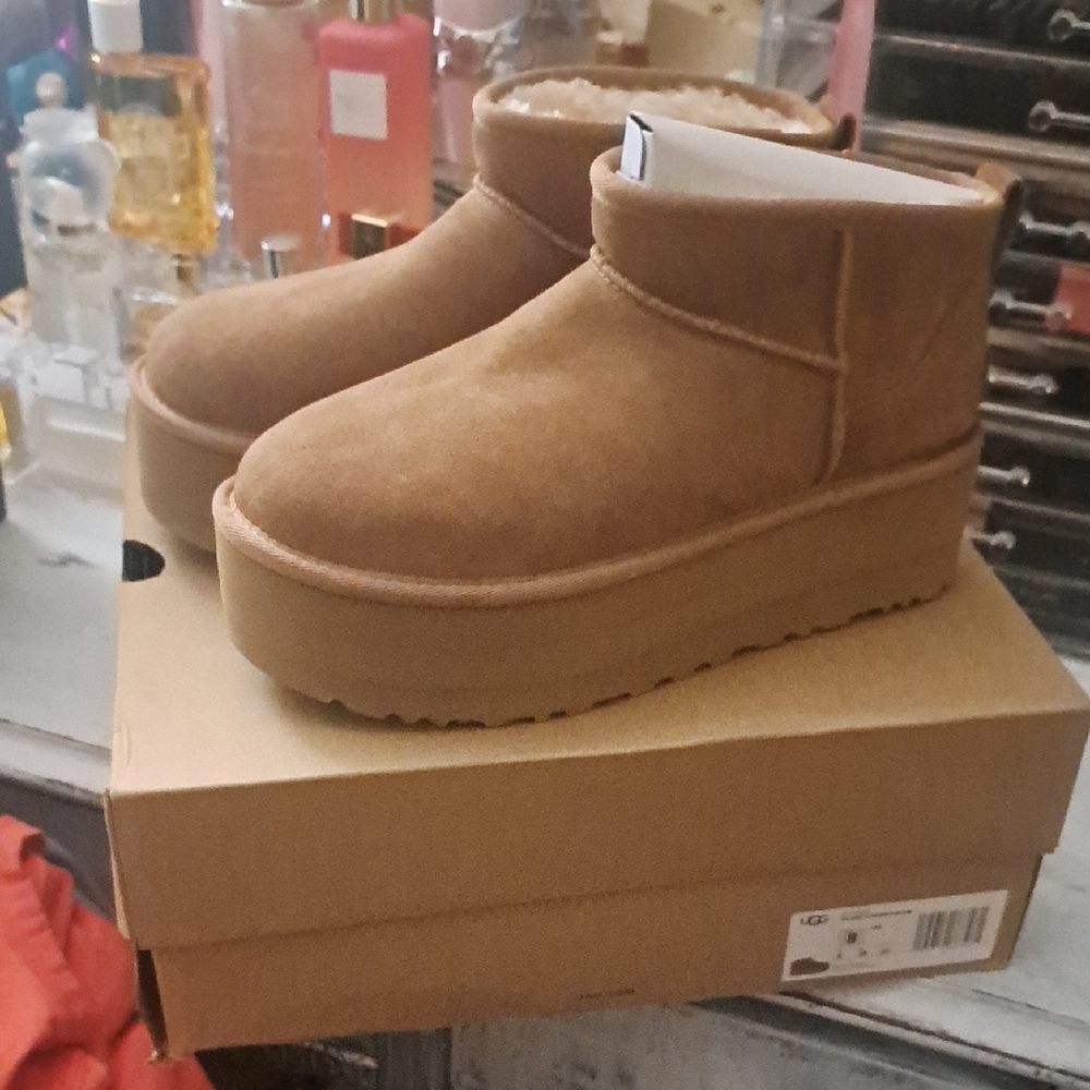 UGG Tan Suede Platform Ankle Boots